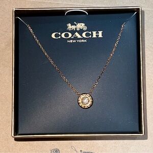 NIB Coach Rose Gold Open Circle Necklace Crystal Solitaire Pendant F54514 Gift